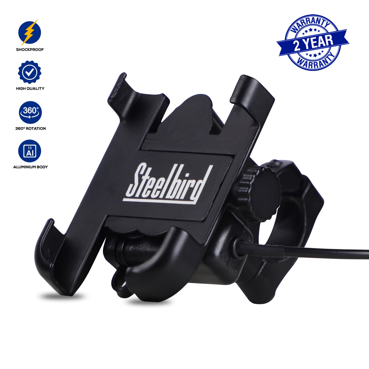 Steelbird Universal Bike Mount Phone Holder 360 Degree Rotating Handlebar Cradle Stand for Bicycle, Motorcycle, Fits All Smartphones (Mobile Holder with USB Charger)