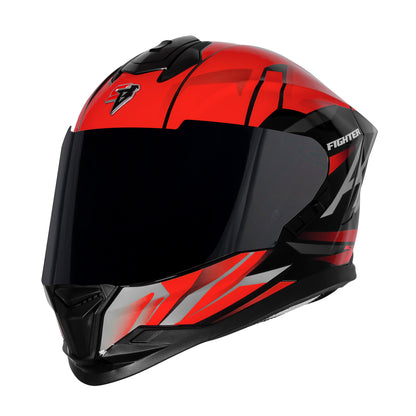 Steelbird SBH-57 Fighter F4 ISI and DOT Certified Full Face Helmet for Men and Women with Inner Silver Sun Shield (Glossy Black Red)