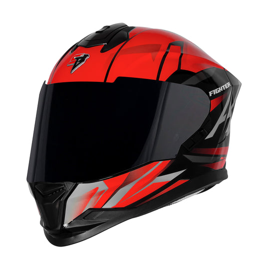 Steelbird SBH-57 Fighter F4 ISI and DOT Certified Full Face Helmet for Men and Women with Inner Silver Sun Shield (Glossy Black Red)