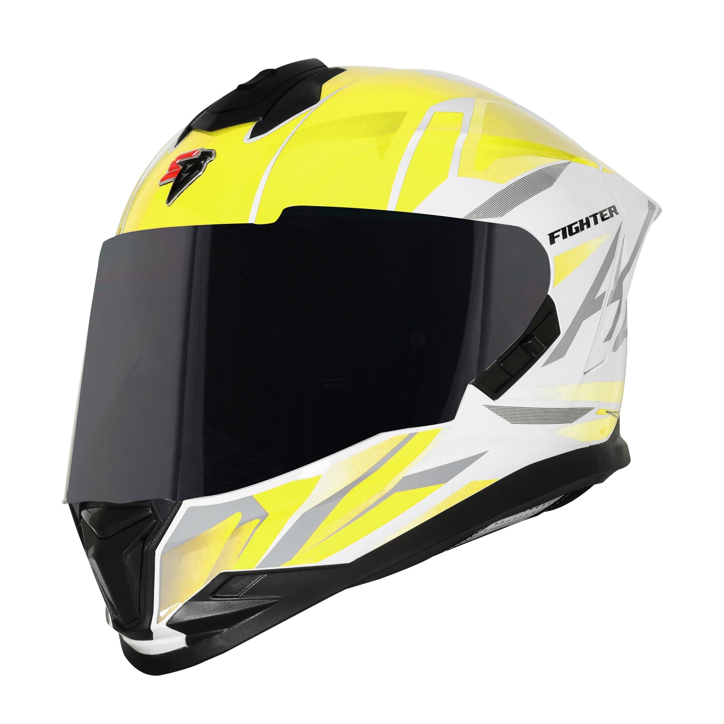 Steelbird SBH-57 Fighter F4 ISI and DOT Certified Full Face Helmet for Men and Women with Inner Silver Sun Shield (Glossy White Fluo Yellow)