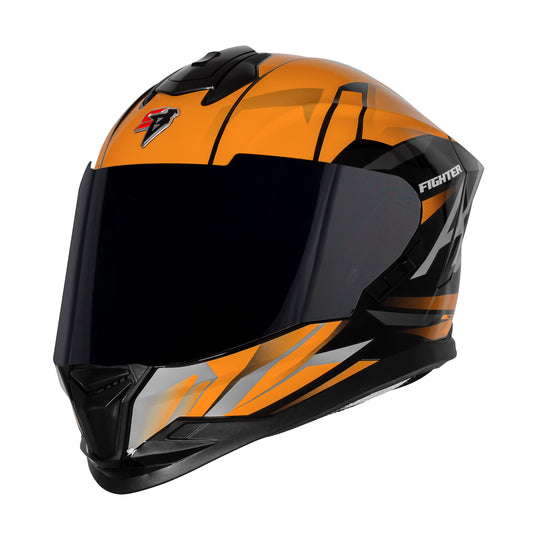 Steelbird SBH-57 Fighter F4 ISI and DOT Certified Full Face Helmet for Men and Women with Inner Silver Sun Shield (Glossy Black Orange)