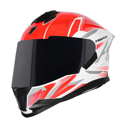 Steelbird SBH-57 Fighter F4 ISI and DOT Certified Full Face Helmet for Men and Women with Inner Silver Sun Shield (Glossy White Red)