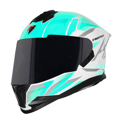 Steelbird SBH-57 Fighter F4 ISI and DOT Certified Full Face Helmet for Men and Women with Inner Silver Sun Shield (Glossy White Sea Green)