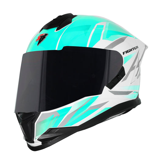 Steelbird SBH-57 Fighter F4 ISI and DOT Certified Full Face Helmet for Men and Women with Inner Silver Sun Shield (Glossy White Sea Green)