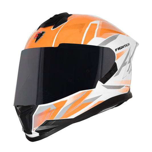 Steelbird SBH-57 Fighter F4 ISI and DOT Certified Full Face Helmet for Men and Women with Inner Silver Sun Shield (Glossy White Orange)