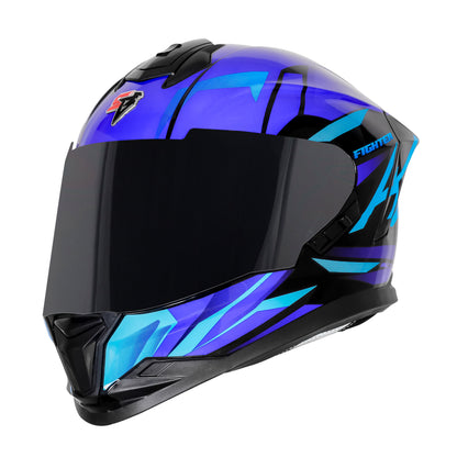 Steelbird SBH-57 Fighter F4 ISI and DOT Certified Full Face Helmet for Men and Women with Inner Silver Sun Shield (Glossy Black Sky Blue)