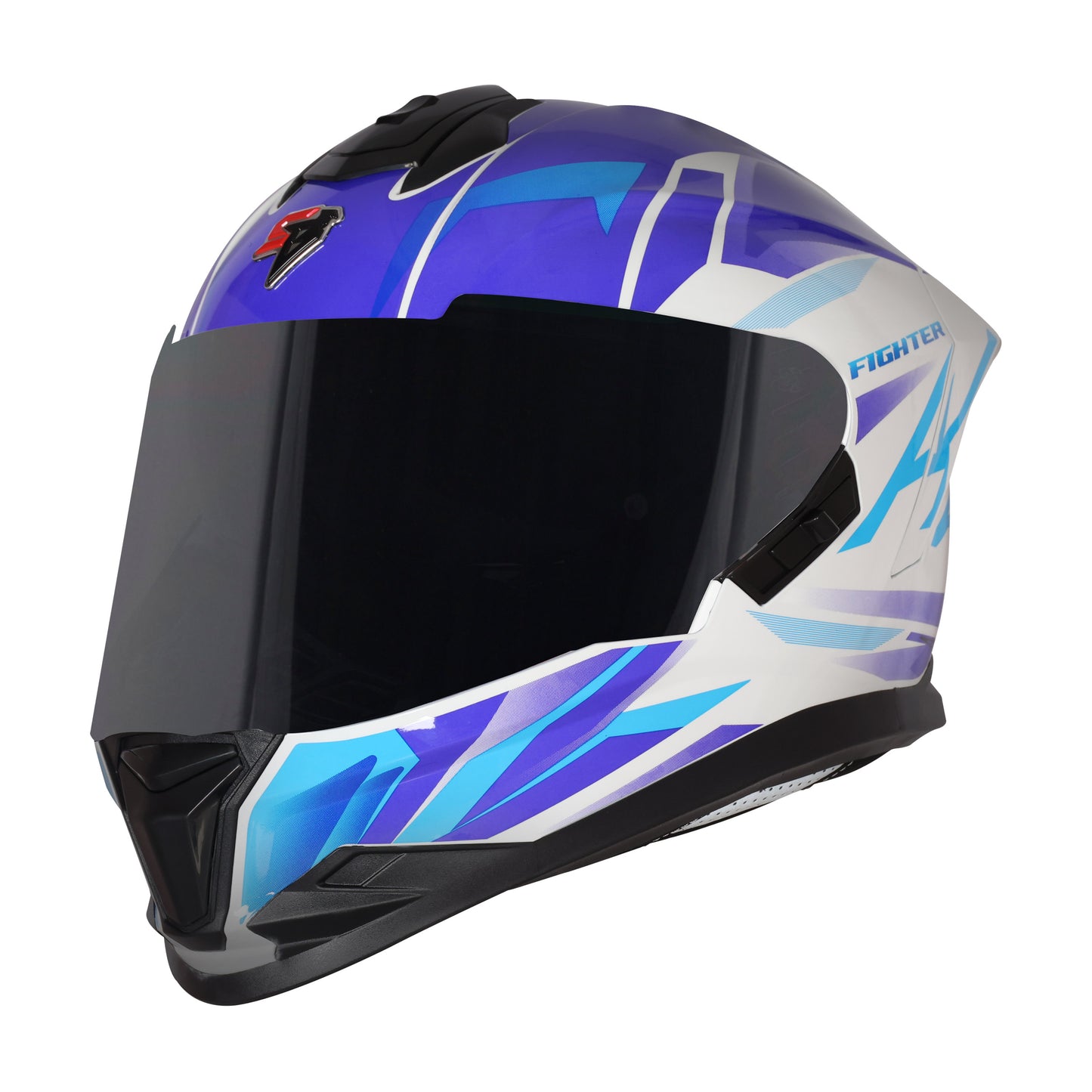 Steelbird SBH-57 Fighter F4 ISI and DOT Certified Full Face Helmet for Men and Women with Inner Silver Sun Shield (Glossy White Sky Blue)