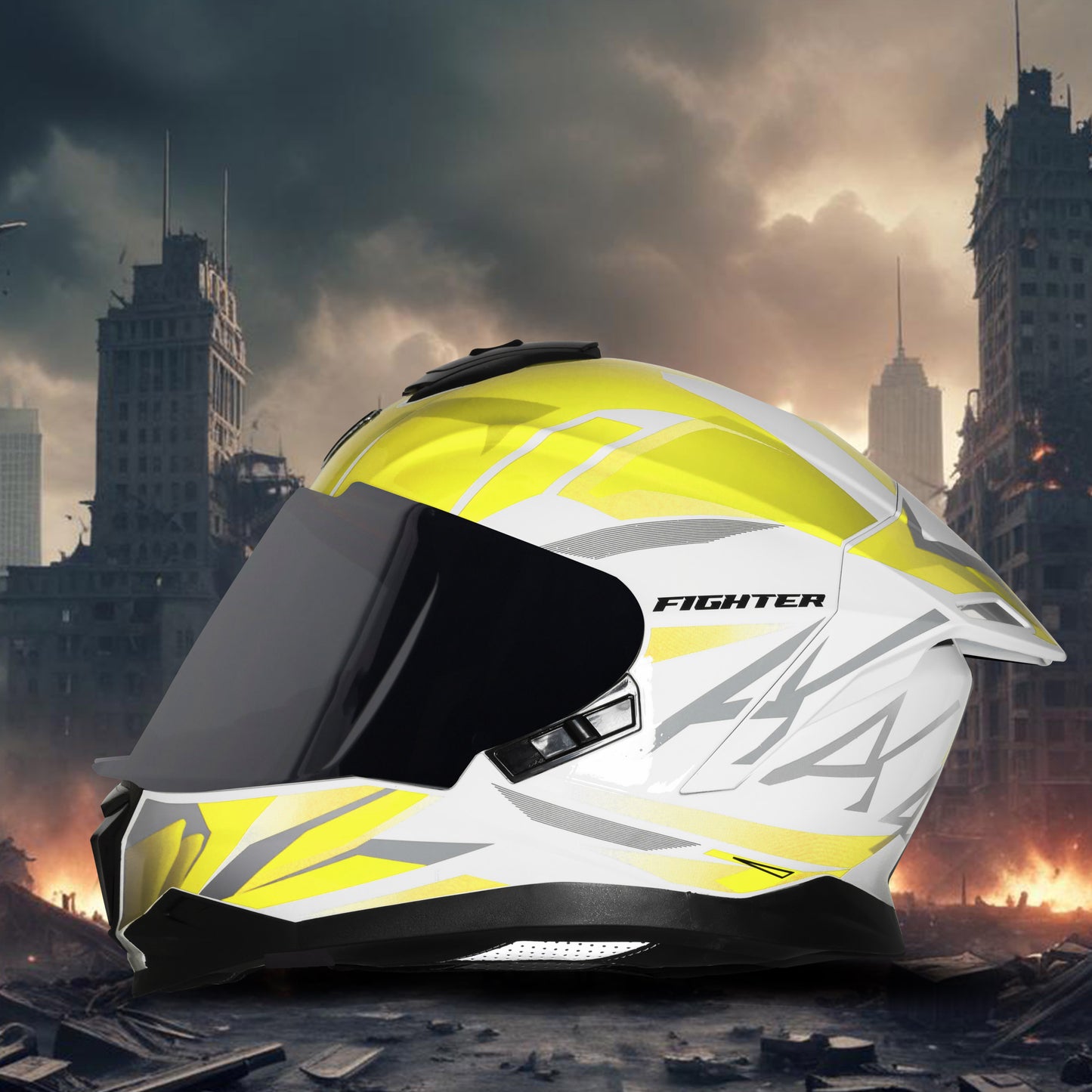 Steelbird SBH-57 Fighter F4 ISI and DOT Certified Full Face Helmet for Men and Women with Inner Silver Sun Shield (Glossy White Fluo Yellow)