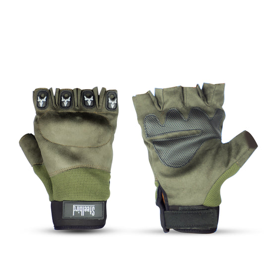 Steelbird Experience 1.0 Reflective Half Finger Bike Riding Gloves, Protective Off-Road Motorbike Racing (Green)