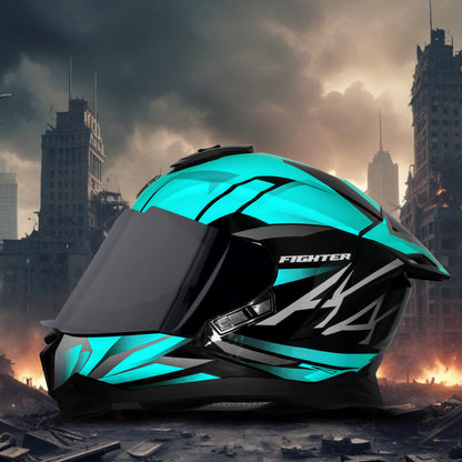 Steelbird SBH-57 Fighter F4 ISI and DOT Certified Full Face Helmet for Men and Women with Inner Silver Sun Shield (Glossy Black Sea Green)