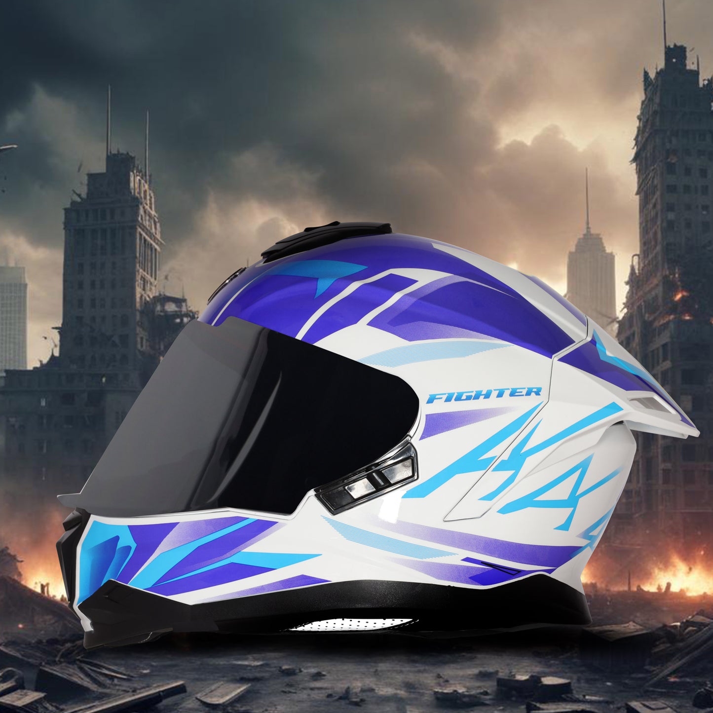 Steelbird SBH-57 Fighter F4 ISI and DOT Certified Full Face Helmet for Men and Women with Inner Silver Sun Shield (Glossy White Sky Blue)