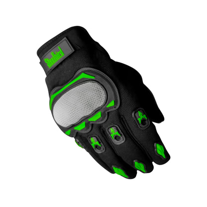Refurbished Steelbird Experience 1.0 Reflective Full Finger Bike Riding Gloves with Touch Screen Sensitivity at Thumb and Index Finger, Protective Off-Road Motorbike Racing (Black Green)