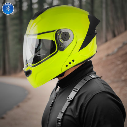 Steelbird Bluetooth Flip Up ISI Certified Helmet for Men and Women with Inner Smoke Sun Shield | SBA-8 7Wings (Glossy Fluo Neon)