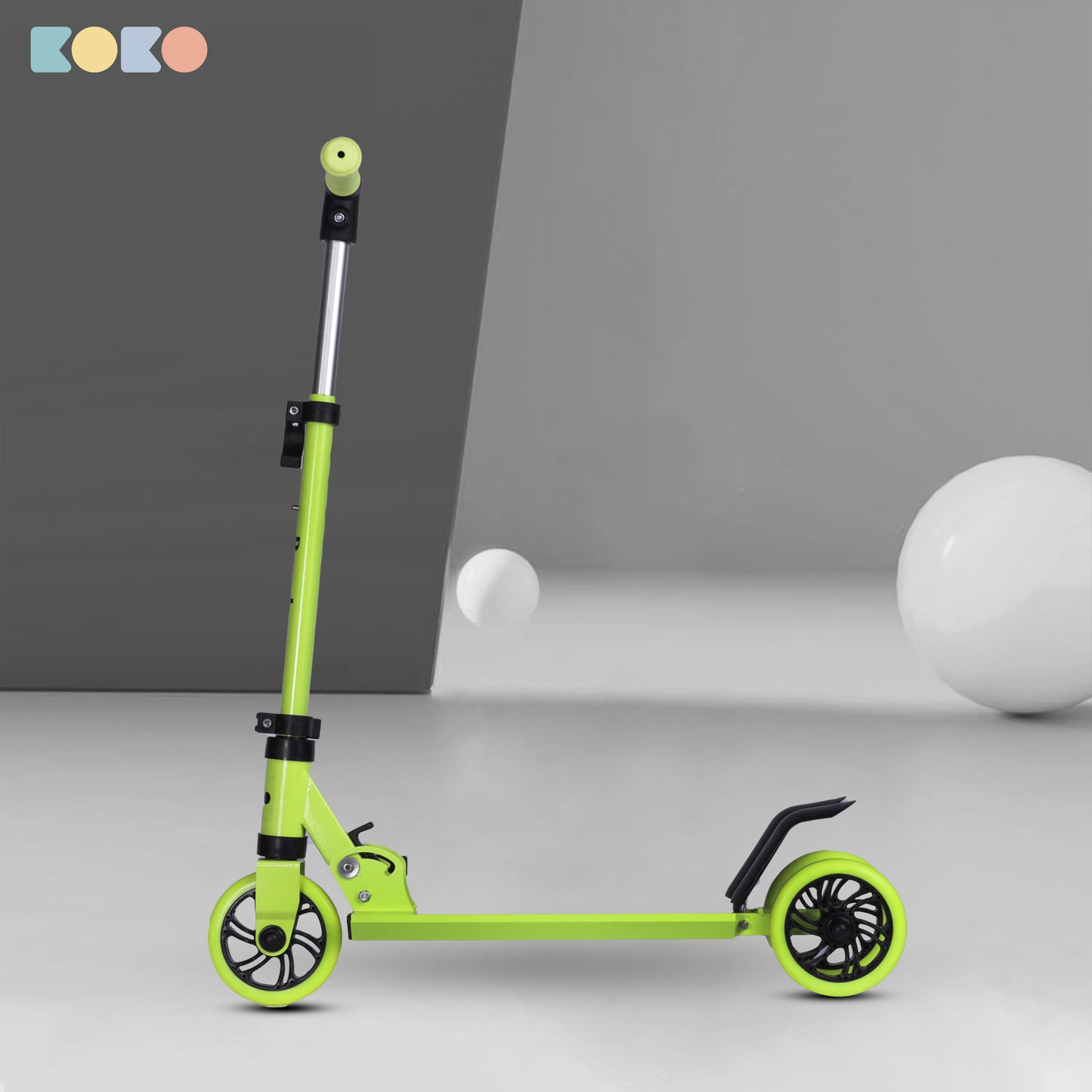 Refurbished Koko Rowdy Kick Skate Scooter with Adjustable Height and Portable, Kids Scooter with Led PVC Wheels for Age 3+ (Max User Weight: 50kg) (Green)