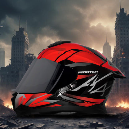 Steelbird SBH-57 Fighter F4 ISI and DOT Certified Full Face Helmet for Men and Women with Inner Silver Sun Shield (Glossy Black Red)
