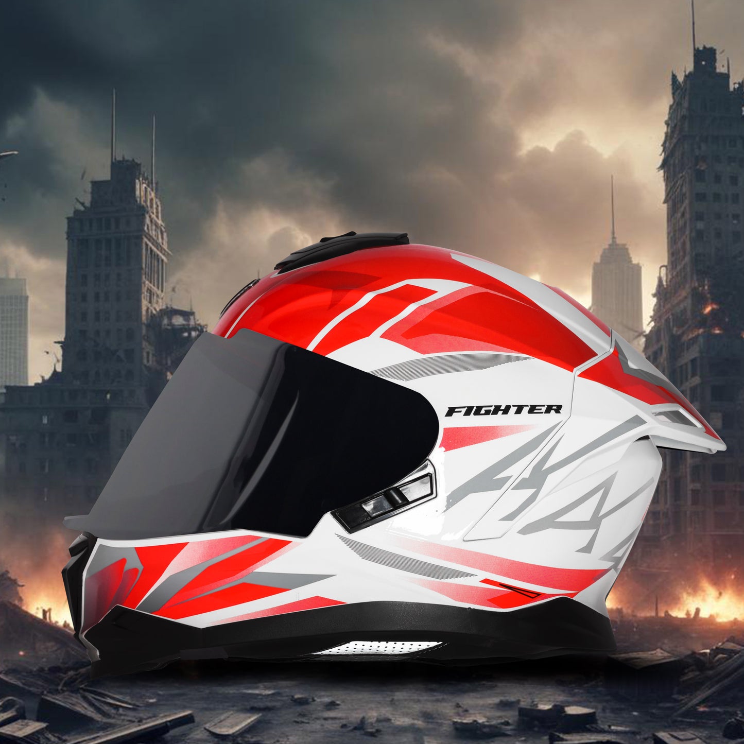 Steelbird SBH-57 Fighter F4 ISI and DOT Certified Full Face Helmet for Men and Women with Inner Silver Sun Shield (Glossy White Red)