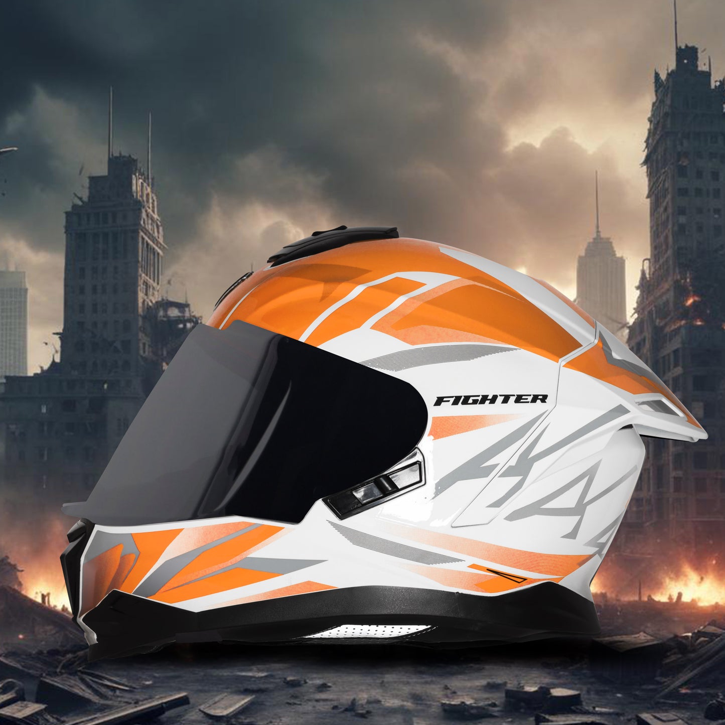 Steelbird SBH-57 Fighter F4 ISI and DOT Certified Full Face Helmet for Men and Women with Inner Silver Sun Shield (Glossy White Orange)