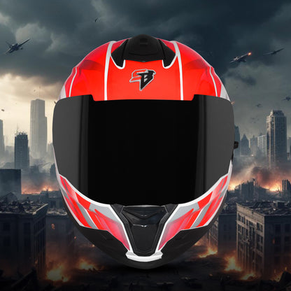 Steelbird SBH-57 Fighter F4 ISI and DOT Certified Full Face Helmet for Men and Women with Inner Silver Sun Shield (Glossy White Red)