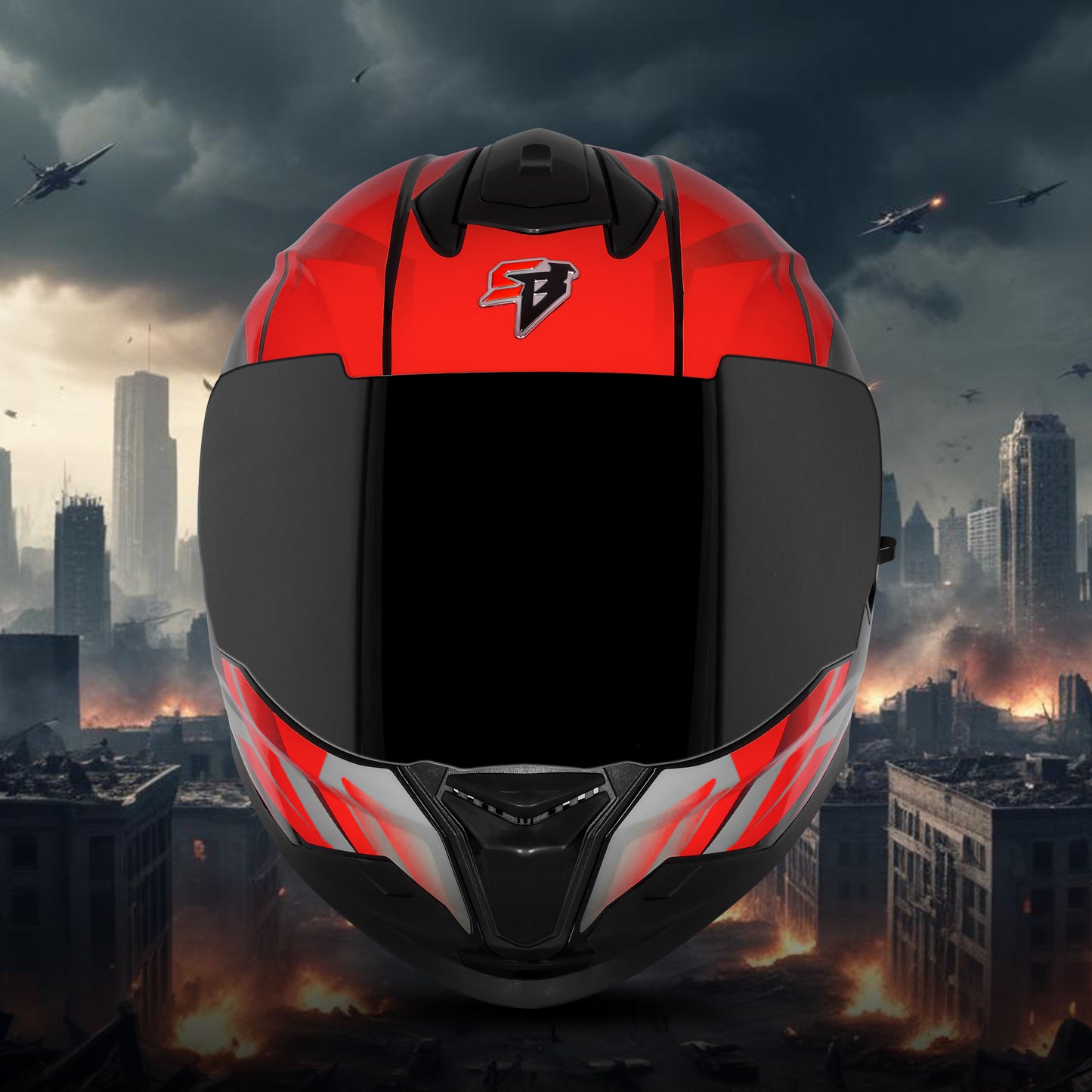 Steelbird SBH-57 Fighter F4 ISI and DOT Certified Full Face Helmet for Men and Women with Inner Silver Sun Shield (Glossy Black Red)