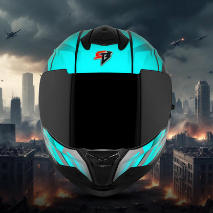 Steelbird SBH-57 Fighter F4 ISI and DOT Certified Full Face Helmet for Men and Women with Inner Silver Sun Shield (Glossy Black Sea Green)