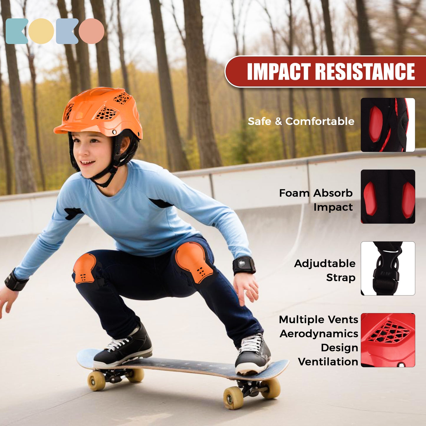 Koko Dragon Kids Skating & Cycling Helmet | Protective Gear for Boys & Girls (Orange)