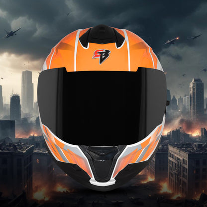 Steelbird SBH-57 Fighter F4 ISI and DOT Certified Full Face Helmet for Men and Women with Inner Silver Sun Shield (Glossy White Orange)