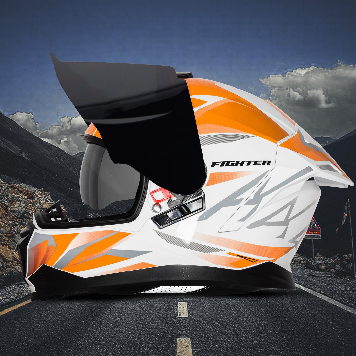 Steelbird SBH-57 Fighter F4 ISI and DOT Certified Full Face Helmet for Men and Women with Inner Silver Sun Shield (Glossy White Orange)