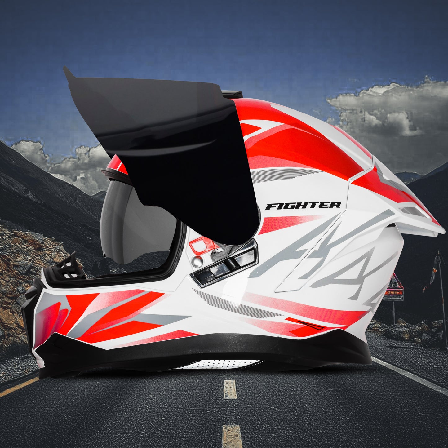 Steelbird SBH-57 Fighter F4 ISI and DOT Certified Full Face Helmet for Men and Women with Inner Silver Sun Shield (Glossy White Red)