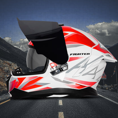 Steelbird SBH-57 Fighter F4 ISI and DOT Certified Full Face Helmet for Men and Women with Inner Silver Sun Shield (Glossy White Red)