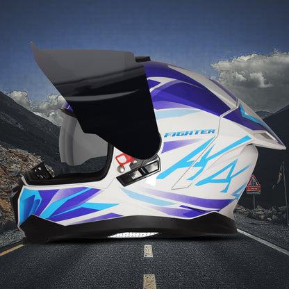 Steelbird SBH-57 Fighter F4 ISI and DOT Certified Full Face Helmet for Men and Women with Inner Silver Sun Shield (Glossy White Sky Blue)