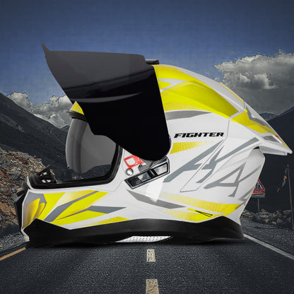 Steelbird SBH-57 Fighter F4 ISI and DOT Certified Full Face Helmet for Men and Women with Inner Silver Sun Shield (Glossy White Fluo Yellow)