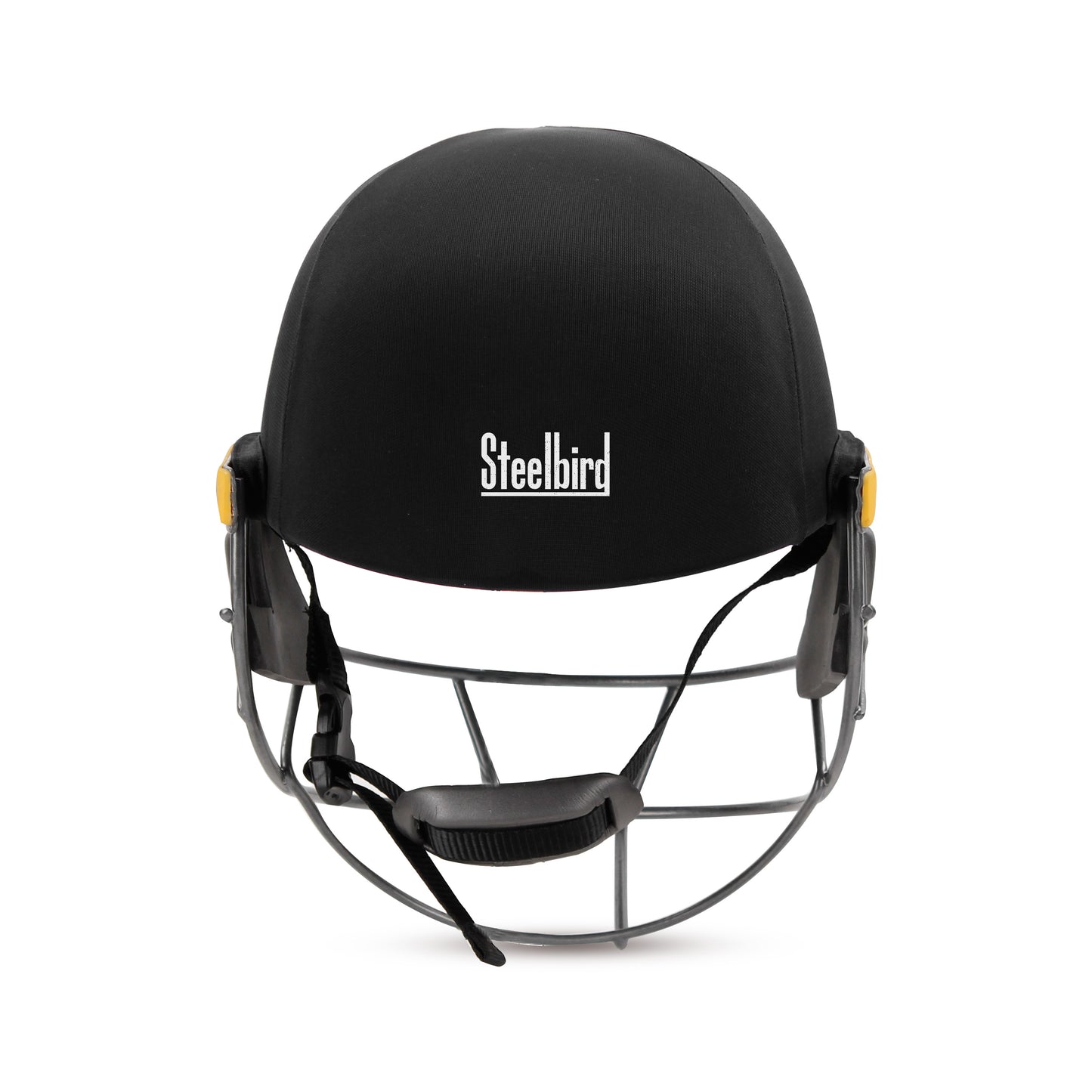 Steelbird Hitz Mild Steel Premium Cricket Helmet for Men & Boys (Fixed Spring Steel Grill | Light Weight) (BlackFabric with Green Interior)
