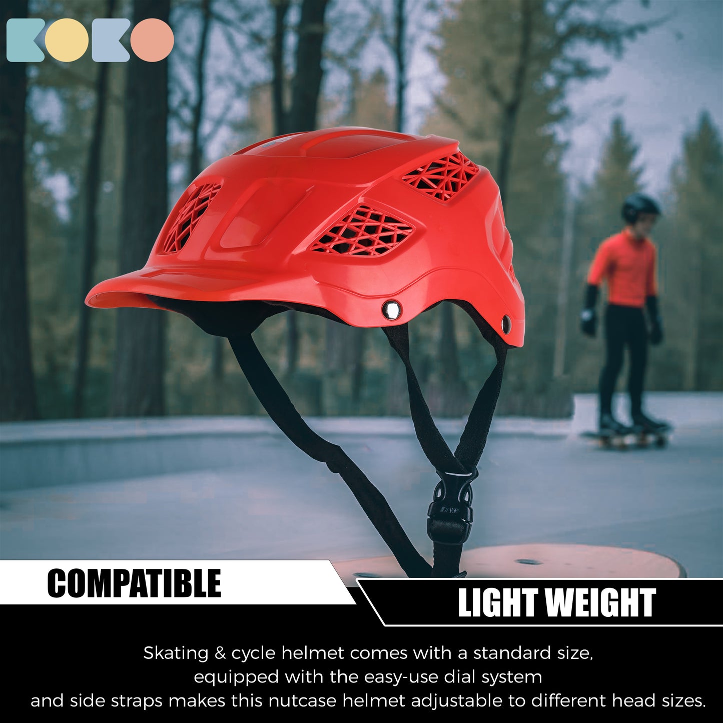 Koko Dragon Kids Skating & Cycling Helmet | Protective Gear for Boys & Girls (Red)