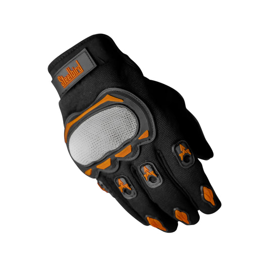 Steelbird Experience 1.0 Reflective Full Finger Bike Riding Gloves with Touch Screen Sensitivity at Thumb and Index Finger, Protective Off-Road Motorbike Racing (Black Orange)