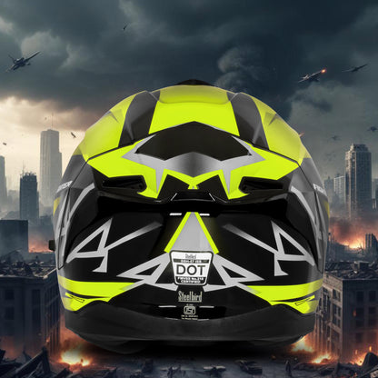 Steelbird SBH-57 Fighter F4 ISI and DOT Certified Full Face Helmet for Men and Women with Inner Silver Sun Shield (Glossy Black Fluo Yellow)