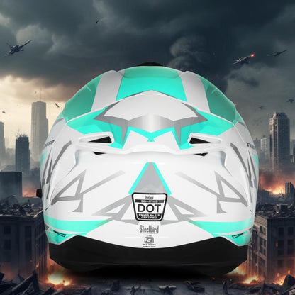 Steelbird SBH-57 Fighter F4 ISI and DOT Certified Full Face Helmet for Men and Women with Inner Silver Sun Shield (Glossy White Sea Green)