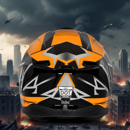 Steelbird SBH-57 Fighter F4 ISI and DOT Certified Full Face Helmet for Men and Women with Inner Silver Sun Shield (Glossy Black Orange)