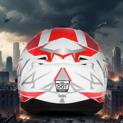 Steelbird SBH-57 Fighter F4 ISI and DOT Certified Full Face Helmet for Men and Women with Inner Silver Sun Shield (Glossy White Red)