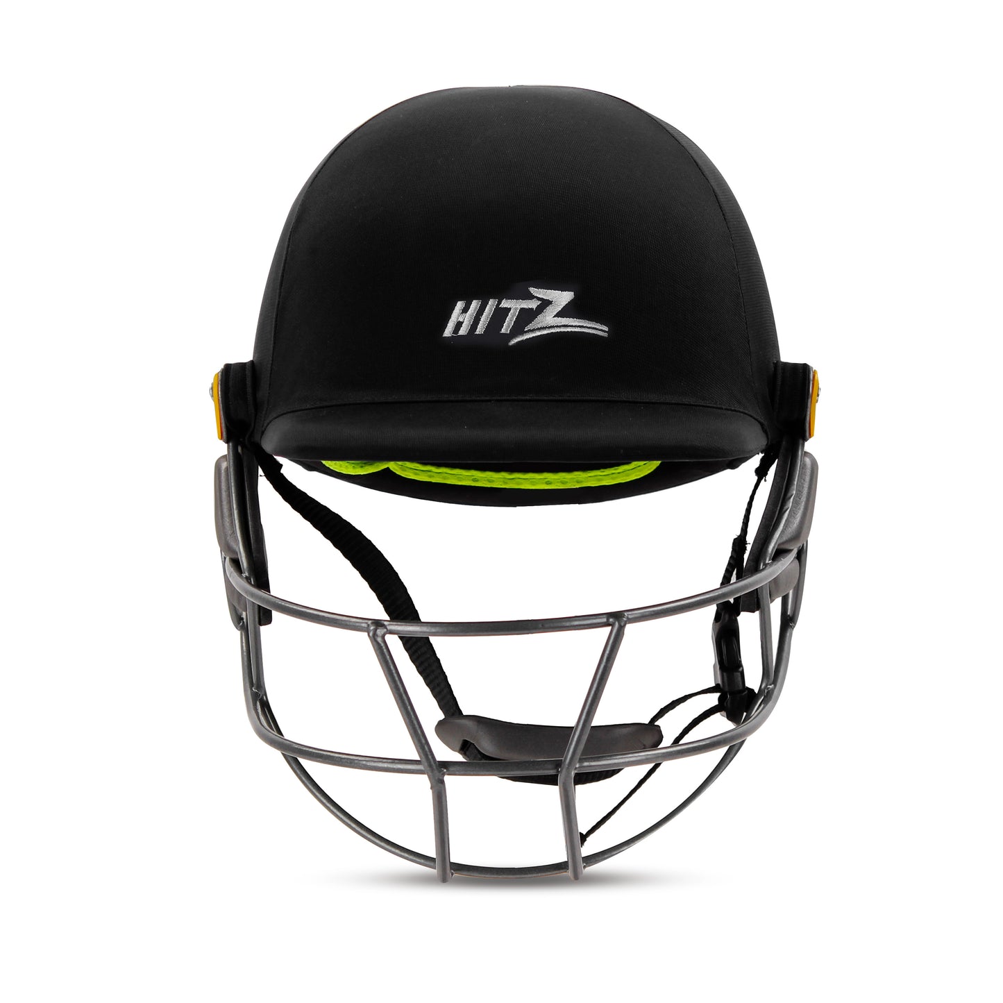 Steelbird Hitz Mild Steel Premium Cricket Helmet for Men & Boys (Fixed Spring Steel Grill | Light Weight) (BlackFabric with Green Interior)