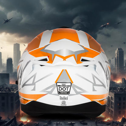 Steelbird SBH-57 Fighter F4 ISI and DOT Certified Full Face Helmet for Men and Women with Inner Silver Sun Shield (Glossy White Orange)