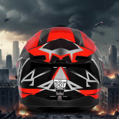 Steelbird SBH-57 Fighter F4 ISI and DOT Certified Full Face Helmet for Men and Women with Inner Silver Sun Shield (Glossy Black Red)