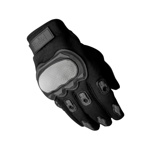 Refurbished Steelbird Experience 1.0 Reflective Full Finger Bike Riding Gloves with Touch Screen Sensitivity at Thumb and Index Finger, Protective Off-Road Motorbike Racing (Black Grey)