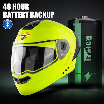 Steelbird Bluetooth Flip Up ISI Certified Helmet for Men and Women with Inner Smoke Sun Shield | SBA-8 7Wings (Glossy Fluo Neon)