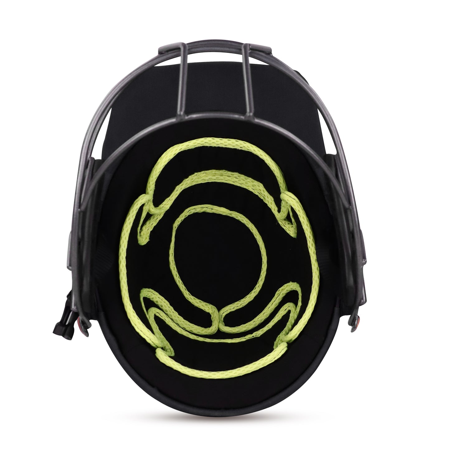 Steelbird Hitz Mild Steel Premium Cricket Helmet for Men & Boys (Fixed Spring Steel Grill | Light Weight) (BlackFabric with Green Interior)