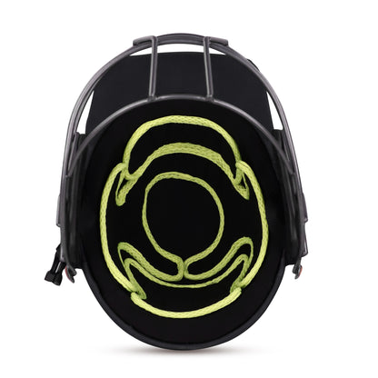 Steelbird Hitz Mild Steel Premium Cricket Helmet for Men & Boys (Fixed Spring Steel Grill | Light Weight) (BlackFabric with Green Interior)