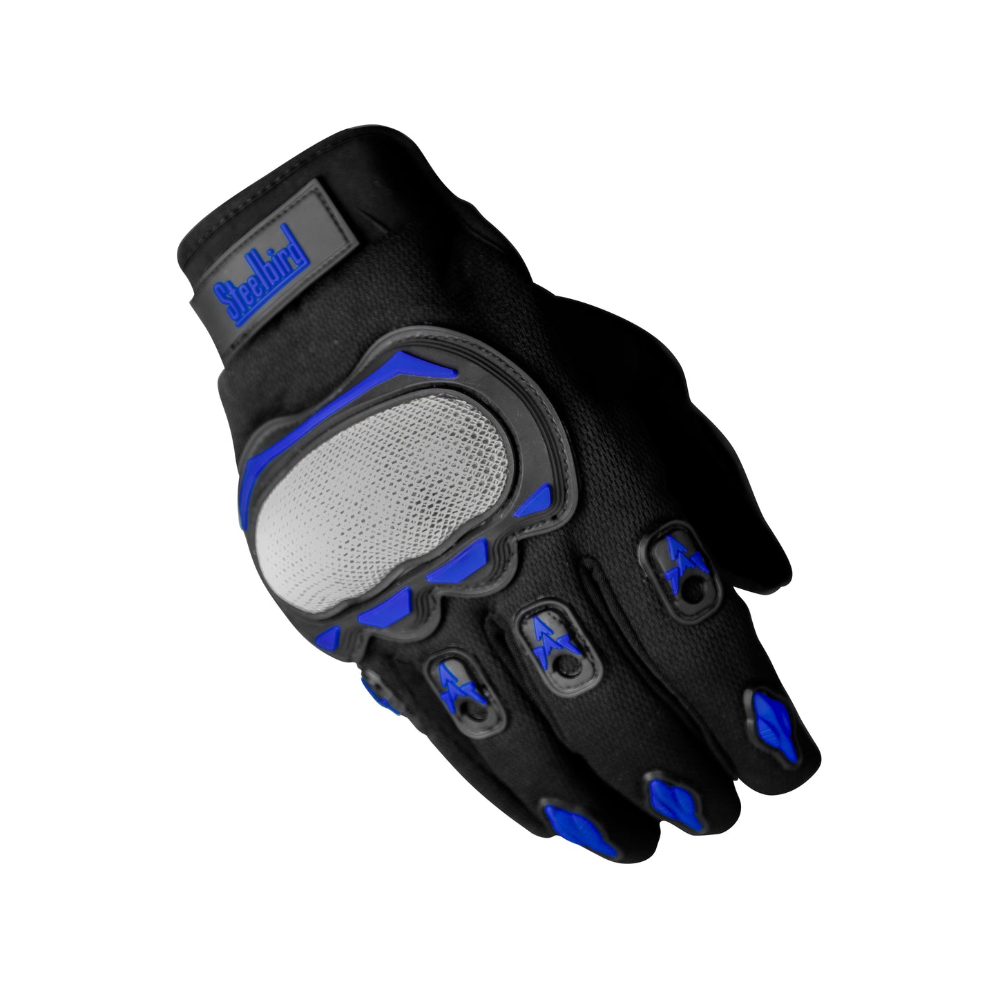 Refurbished Steelbird Experience 1.0 Reflective Full Finger Bike Riding Gloves with Touch Screen Sensitivity at Thumb and Index Finger, Protective Off-Road Motorbike Racing (Black Blue)