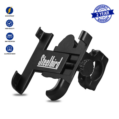 Steelbird Universal Bike Mount Phone Holder 360 Degree Rotating Handlebar Cradle Stand for Bicycle, Motorcycle, Fits All Smartphones (Bike Mobile Holder)