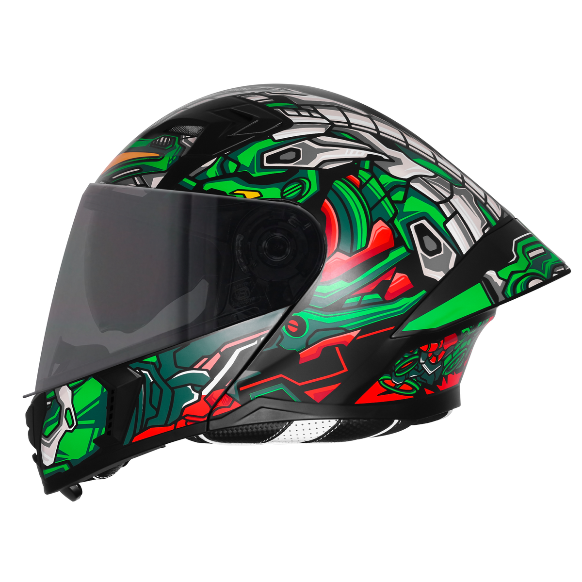 Steelbird SBA-20 ROBO ISI Certified Flip-Up Graphic Helmet for Men with Inner Sun Shield (Glossy Black Green with Smoke Visor)