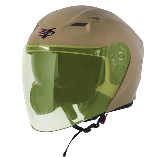 Steelbird SBA-17 7Wings ISI Certified Open Face Helmet for Men and Women with Inner Smoke Sun Shield (Dashing Desert Storm with Tinted Yellow Visor)