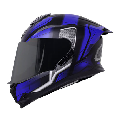 Steelbird SBH-57 Fighter F3 ISI and DOT Certified Full Face Helmet for Men and Women with Inner Silver Sun Shield (Glossy Black Blue)